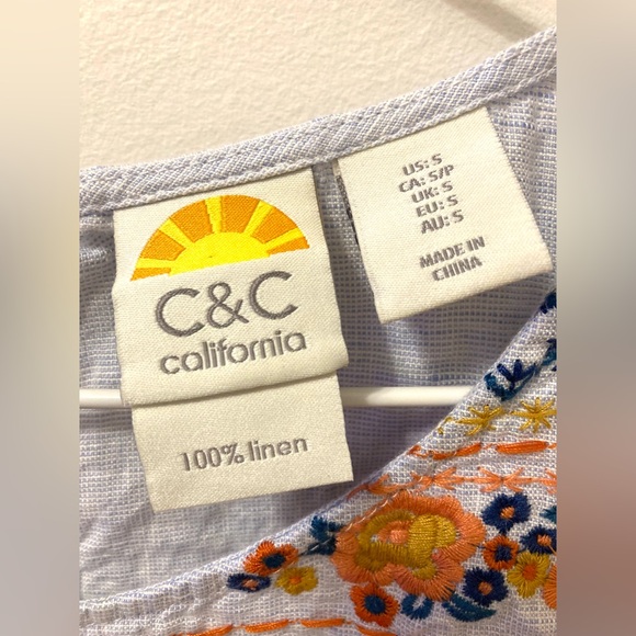 Sleeveless 100% linen embroidered blue a-line dress - Picture 4 of 6